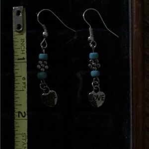Silver and Turquoise Heart Earrings